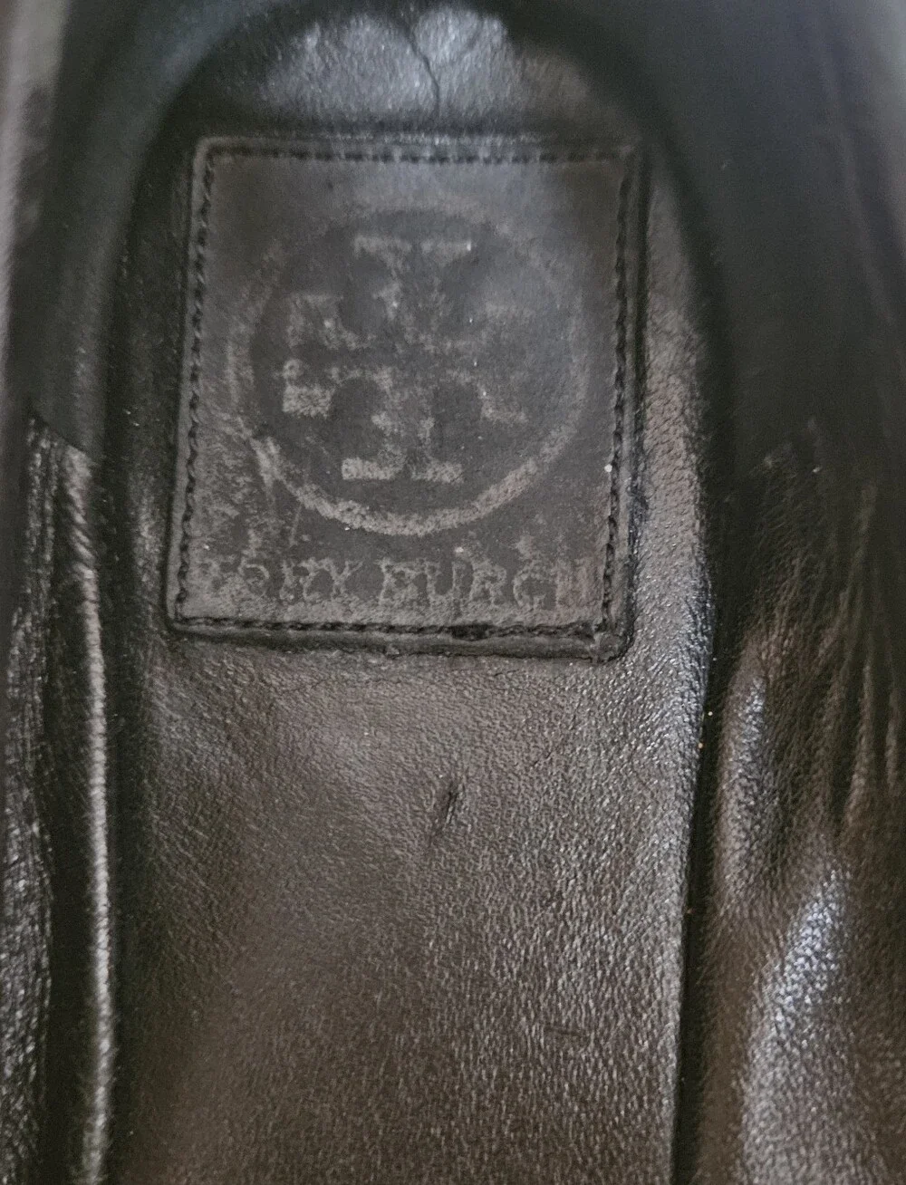 Tory Burch Black Patent Leather Logo Flats with Gold Emblem